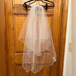 Elegant White Bridal Two Tier Veil with Rhinestone Edges